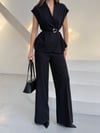 Zr Model Kemer Detay Yelek Pantolon Premium Takım - Siyah