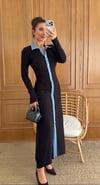 Zr Model Kot Garnili Premium Triko Elbise - Siyah