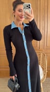 Zr Model Kot Garnili Premium Triko Elbise - Siyah