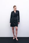 Zr Model Kruvaze Premium Saten Elbise  - Siyah