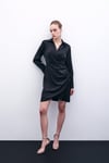 Zr Model Kruvaze Premium Saten Elbise  - Siyah
