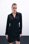 Zr Model Kruvaze Premium Saten Elbise  - Siyah