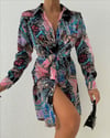 Zr model kuşaklı gömlek elbise  - MULTİ