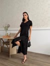Zr Model V Yaka Premium Yırtmaçlı Elbise - Siyah