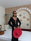 Zr Model Yaka Aksesuarlı Örme Premium Elbise - Siyah