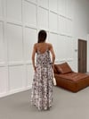 Zr Model Yaka Büzgülü Desenli Salaş Premium Elbise - Siyah