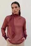 Zr Model Yakası Bağlamalı Premium Bluz - Bordo