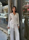 Zr Model Yan Tokalı Kruvaze Yaka Premium Takım - Bej