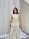 Zr Model Yelek Pantolon Premium Keten Takım - Ekru