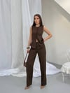 Zr Model Yelek Pantolon Premium Keten Takım - Kahve