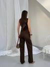 Zr Model Yelek Pantolon Premium Keten Takım - Kahve
