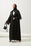 LACE ORGANZA DETAIL ABAYA -BLACK