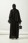 LACE ORGANZA DETAIL ABAYA -BLACK