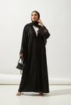 LACE ORGANZA DETAIL ABAYA -BLACK
