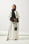 LACE ORGANZA DETAIL ABAYA -WHİTE