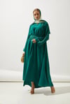 LINE ABAYA DRESS SHAWL 3 PIECE SET -GREEN