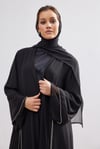Stone Detail Chiffon Abaya - BLACK