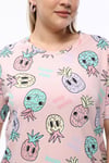 Ananas Baskılı Büyük Beden Basic Tshirt-PEMBE