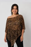 Asimetrik Oversize Kesim Leopar Desen Transparan Yazlık Panço Bluz-KAHVE