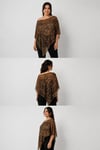 Asimetrik Oversize Kesim Leopar Desen Transparan Yazlık Panço Bluz-KAHVE