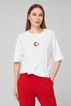 Ay Yıldız Baskılı Büyük Beden Oversize Özel Üretim Tshirt-BEYAZ