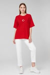 Ay Yıldız Baskılı Büyük Beden Oversize %100 Pamuk  Özel Üretim Tshirt-KIRMIZI