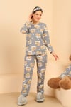 Ayıcık Baskılı Pijama Takımı-GRİ