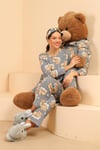 Ayıcık Baskılı Pijama Takımı-GRİ
