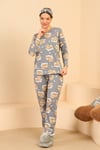 Ayıcık Baskılı Pijama Takımı-GRİ