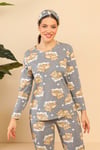 Ayıcık Baskılı Pijama Takımı-GRİ