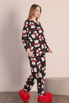 Ayıcık Ve Kalp Desenli Pamuklu Uzun Kol Siyah Pijama 