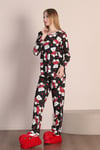 Ayıcık Ve Kalp Desenli Pamuklu Uzun Kol Siyah Pijama 