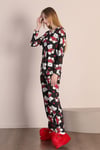 Ayıcık Ve Kalp Desenli Pamuklu Uzun Kol Siyah Pijama 