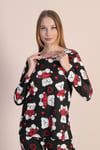 Ayıcık Ve Kalp Desenli Pamuklu Uzun Kol Siyah Pijama 
