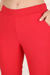 Beli Lastikli Cepli Krep Skuba Havuç Kesim Pantalon-KIRMIZI