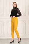 Beli Lastikli Cepli Krep Skuba Havuç Kesim Pantalon-SARI