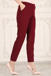 Beli Lastikli Cepli Krep Skuba Havuç Kesim Pantalon-BORDO
