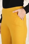 Beli Lastikli Cepli Krep Skuba Havuç Kesim Pantalon-SARI