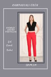 Beli Lastikli Cepli Krep Skuba Havuç Kesim Pantalon-KIRMIZI