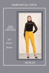 Beli Lastikli Cepli Krep Skuba Havuç Kesim Pantalon-SARI