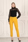 Beli Lastikli Cepli Krep Skuba Havuç Kesim Pantalon-SARI