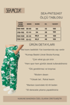 Büyük Beden Çiçek Desenli Beli Lastikli Cepli Bol Paça Rahat Kesim Uzun Boy Pantolon-YEŞİL