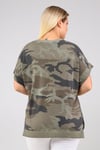 Büyük Beden Kamuflaj Desen Yırtmaçlı Parça Boya Yıkamalı Mevsimlik Tshirt-HAKİ