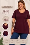 Büyük Beden V Yaka Yırtmaçlı Pamuk Basic Tshirt-BORDO