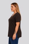 Büyük Beden V Yaka Yırtmaçlı Pamuk Basic Tshirt-KAHVE