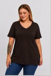 Büyük Beden V Yaka Yırtmaçlı Pamuk Basic Tshirt-KAHVE