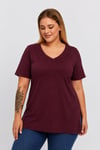 Büyük Beden V Yaka Yırtmaçlı Pamuk Basic Tshirt-BORDO