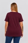 Büyük Beden V Yaka Yırtmaçlı Pamuk Basic Tshirt-BORDO