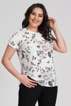 Çiçek Baskı Basic T-shirt-EKRU