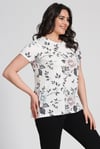 Çiçek Baskı Basic T-shirt-EKRU